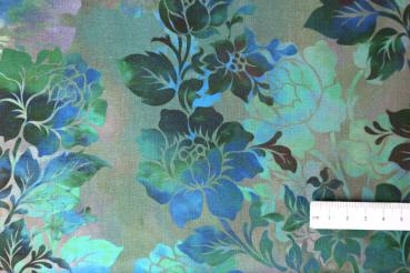 Jason Yenter - Diaphanous, Night Bloom - Teal - In The Beginning  fabrics, USA